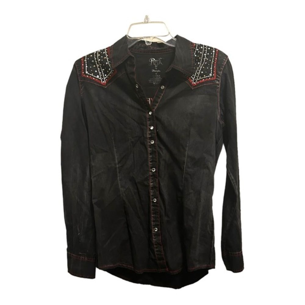 Rock 47 by Wrangler Embellished Western Shirt Black‎ Cotton Button-Up Medium